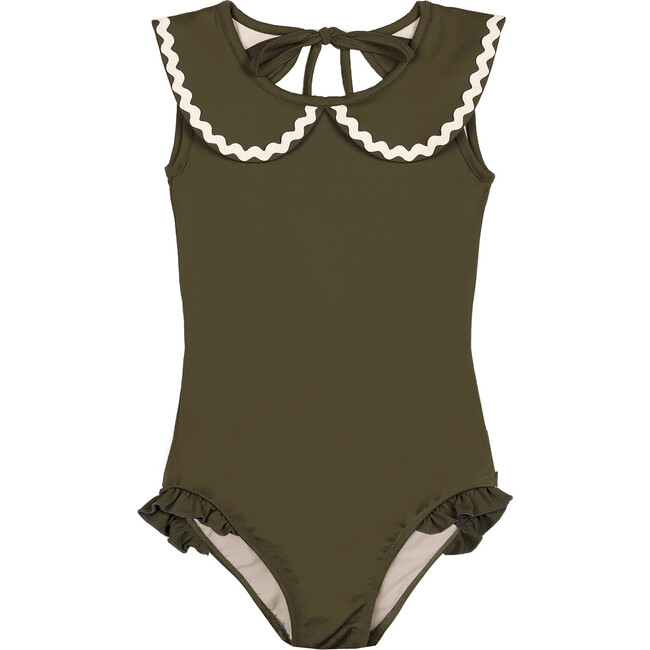 Lola Scalloped Collared Swimsuit, Green - One Pieces - 1
