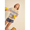 Theo Cotton Crew Neck Ribbed Cuff Striped Sweater, Sand And Blue - Sweaters - 3