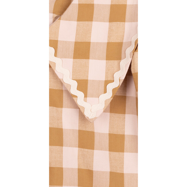 Sienna Vichy Oversized Collared Puff Sleeve Blouse, Caramel - Blouses - 5