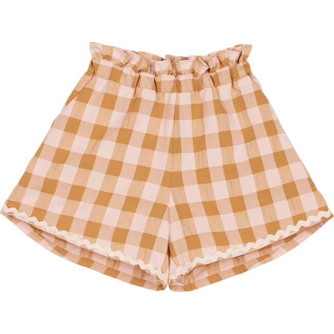 Sienna Vichy Flared Cut Checked Seersucker Short, Caramel - Shorts - 1