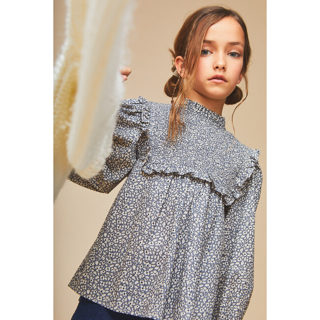 Carmela Smocked Blouse, Blue - Blouses - 2