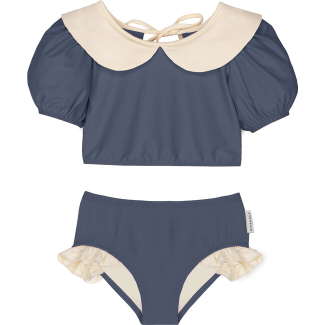 Miuccia Collared Swimsuit, Navy - One Pieces - 1