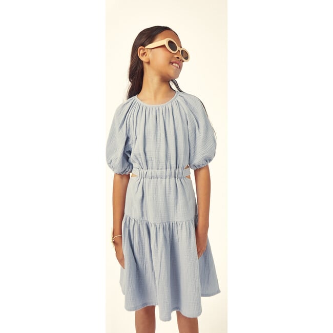 Marine Muslin Cut Out Dress, Artic Blue - Dresses - 3