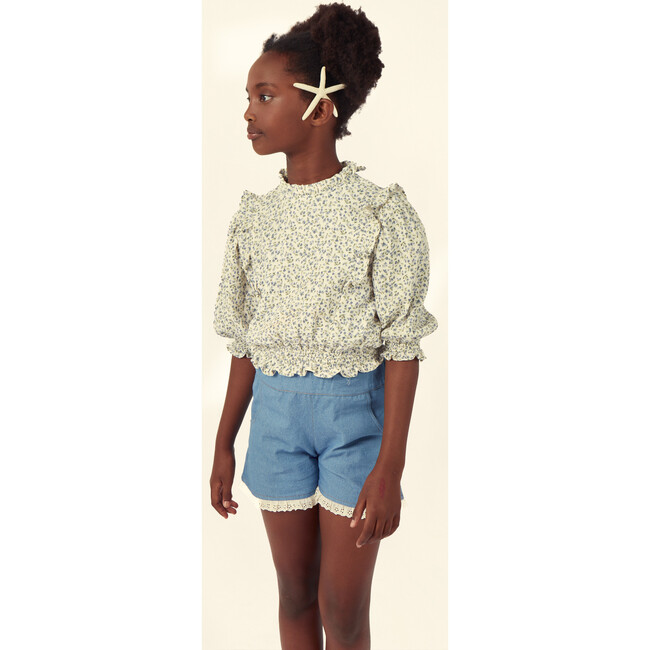 Diana Muslin Blouse, Cream/Blue - Blouses - 2