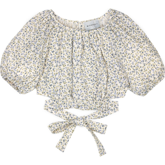 Diana Muslin Top, Cream/Blue - Blouses - 1