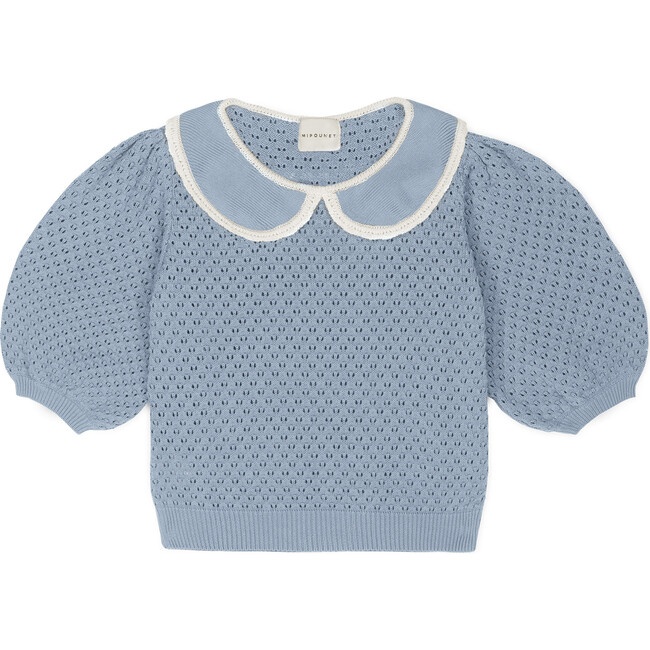 Carola Collared Openwork Sweater Blue - Sweaters - 1
