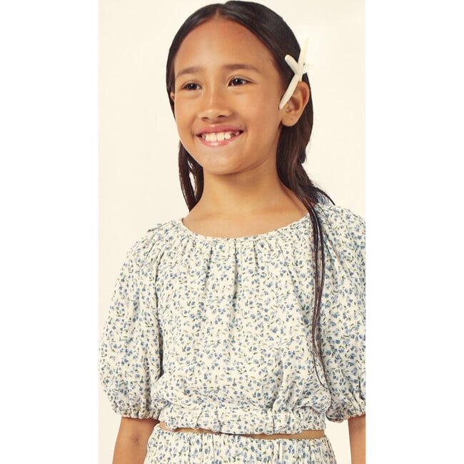 Diana Muslin Top, Cream/Blue - Blouses - 3