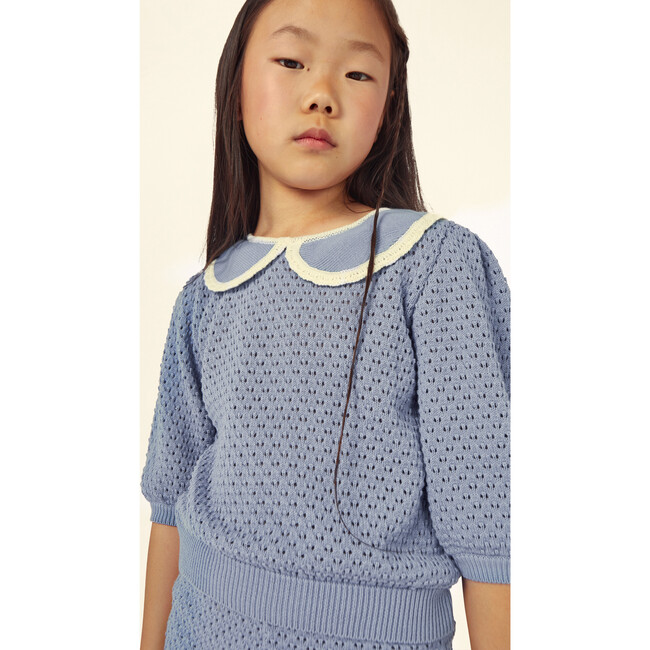 Carola Collared Openwork Sweater Blue - Sweaters - 2