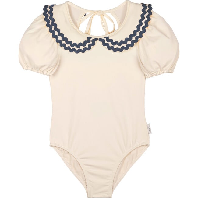 Althea Collared Swimsuit, Ecru Navy - One Pieces - 1
