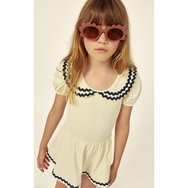 Althea Collared Swimsuit, Ecru Navy - One Pieces - 3