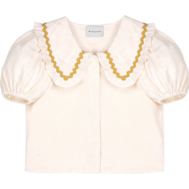 Althea Muslin Blouse, Ecru/Ochre - Blouses - 1