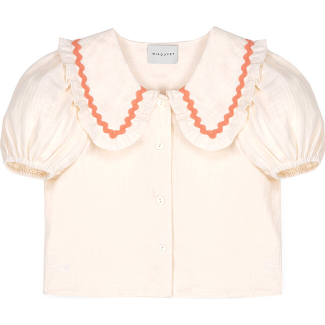 Althea Muslin Blouse, Ecru/Salmon - Blouses - 1