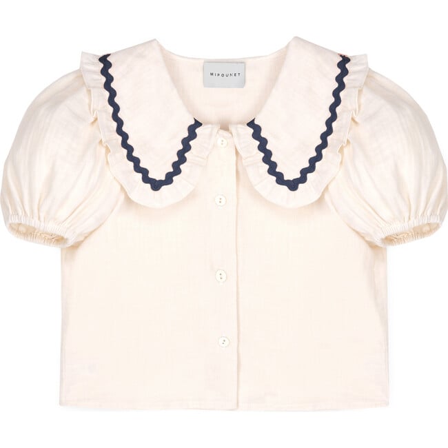 Althea Muslin Blouse, Ecru/Navy - Blouses - 1