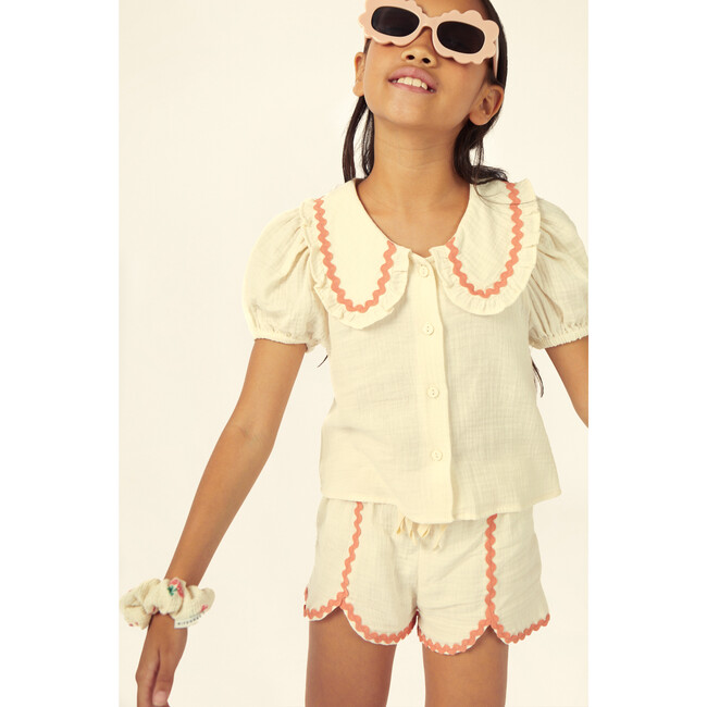 Althea Muslin Blouse, Ecru/Salmon - Blouses - 2