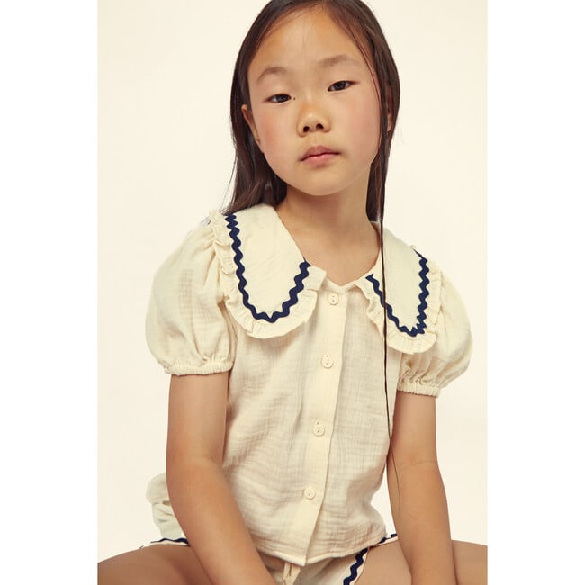 Althea Muslin Blouse, Ecru/Navy - Blouses - 2