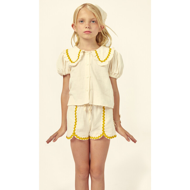 Althea Muslin Blouse, Ecru/Ochre - Blouses - 3