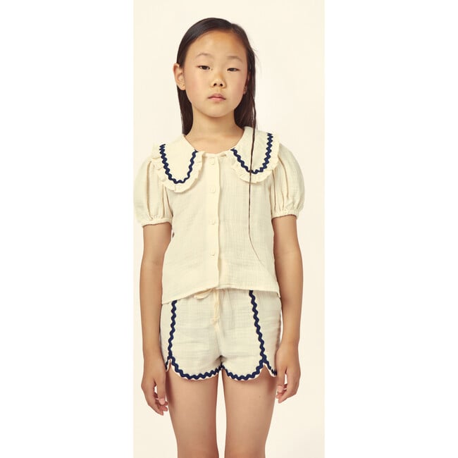 Althea Muslin Blouse, Ecru/Navy - Blouses - 3