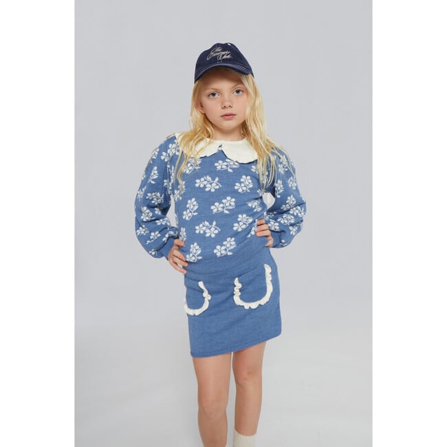 Lila Flower Sweater, Light Blue - Sweaters - 3