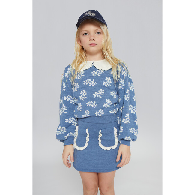 Lila Flower Sweater, Light Blue - Sweaters - 4