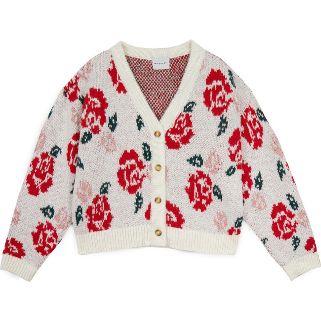 Alma Flower Sweater, Ecru/Rio Red