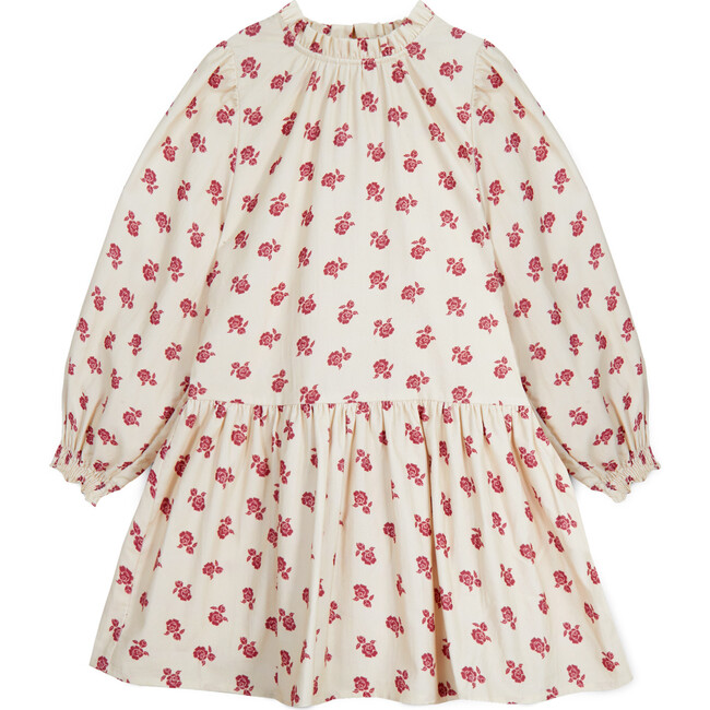 Adela Corduroy Dress, Ecru/Rio Red