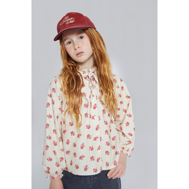 Adela Corduroy Blouse, Ecru/Rio Red