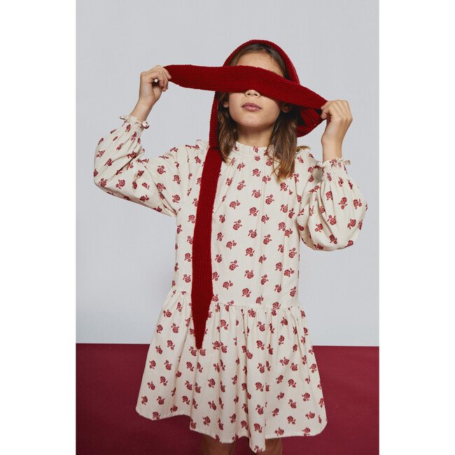 Adela Corduroy Dress, Ecru/Rio Red