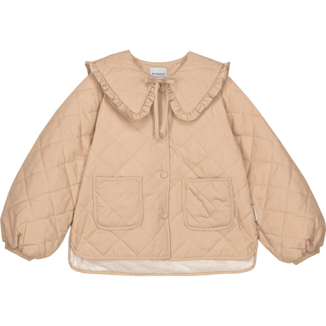 Giulia Oversized Collar Ruffle Trim Boxy Quilted Jacket, Ecru - Jackets - 1