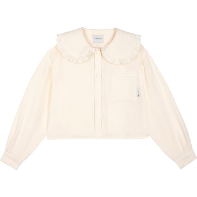 Camille Muslin Oversized Collar Long Sleeve Blouse, Beige - Blouses - 1