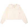 Camille Muslin Oversized Collar Long Sleeve Blouse, Beige - Blouses - 1 - thumbnail