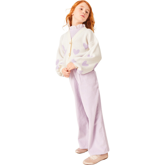 Lena Heart Motif V-Neck Dropped Shoulder Cardigan, Mauve - Cardigans - 1