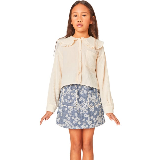 Camille Muslin Oversized Collar Long Sleeve Blouse, Beige - Blouses - 5