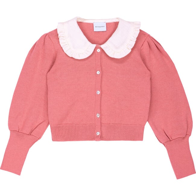 Isabella Over sized Collar Ruffle Trim Cardigan, Coral - Cardigans - 1