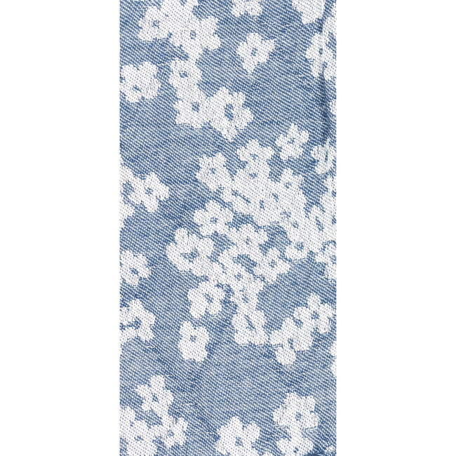 Clementine Jacquard Long Puff Sleeve Scalloped Trim Blouse, Blue - Blouses - 4