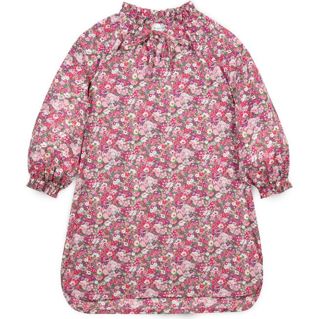 Casilda Liberty Stand Collar Long Raglan Sleeve Frill Trim Dress, Pink - Dresses - 1