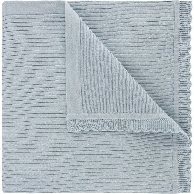 Scallop Trimmed Rib Knit Blanket Powder Blue