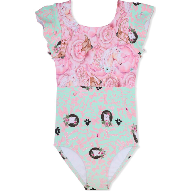 Two Tone Flutter Sleeve Leotard Western and Kitty Bows