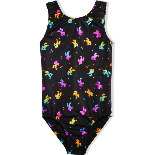 Unicorn Shimmer Holographic Sleeveless Leotard, Black