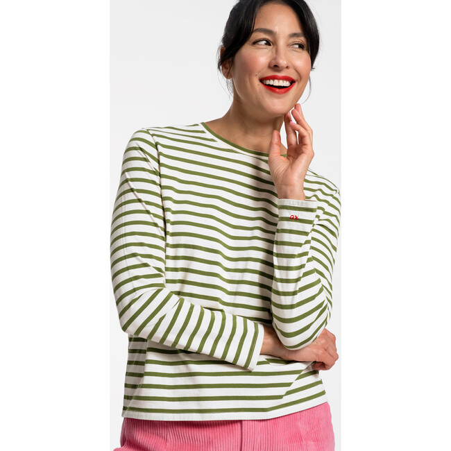 Womne's Striped Top, Oyster Thick/Green Thin
