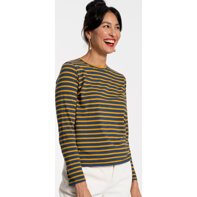 Women's Striped Top, Navy Thick/Mustard Thin