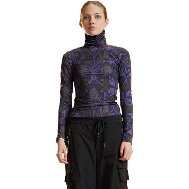 Turtle Neck Lycra Top, Purple Multi