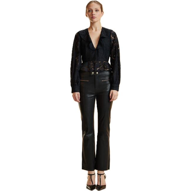 V Neck Lace Blouse, Black