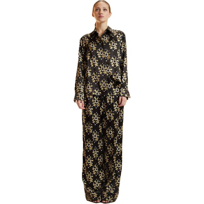 Silk Wide Leg Pants, Black/Gold