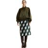Silk Wool Midi Skirt, Geo Green/Blue Combo - Skirts - 1 - thumbnail