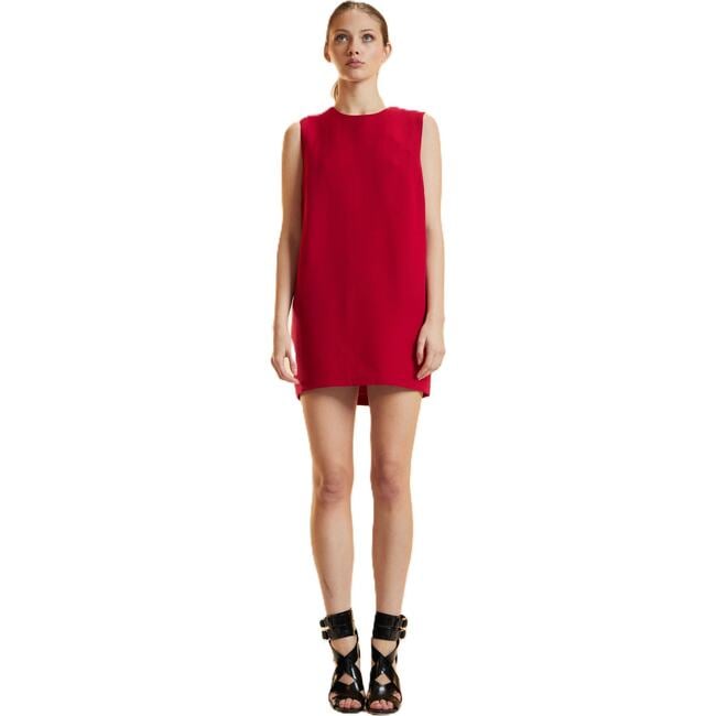 Silk Wool Mini Shift Dress, Red