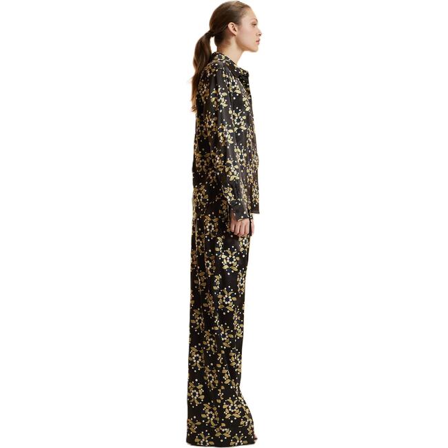 Silk Wide Leg Pants, Black/Gold