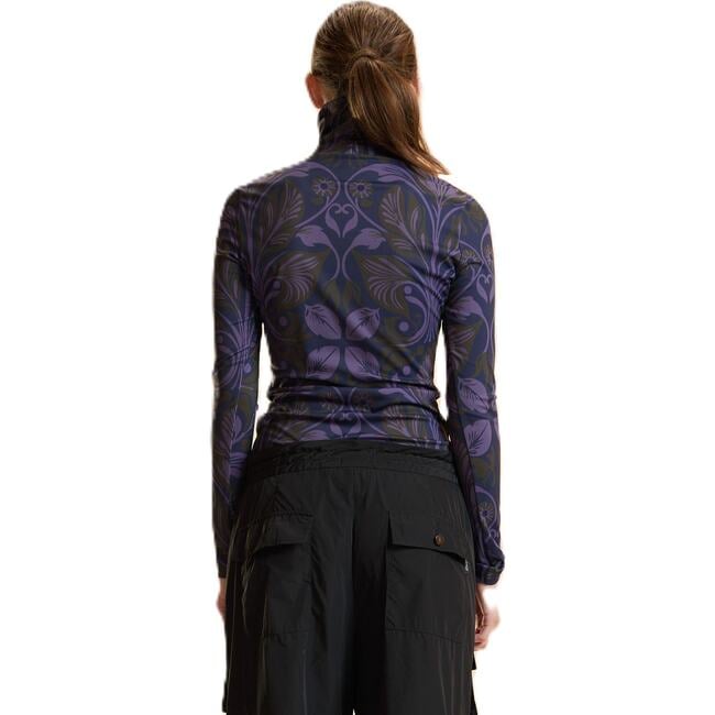 Turtle Neck Lycra Top, Purple Multi - Blouses - 3