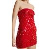 Strapless Sequin Mini Dress, Red - Dresses - 4 - thumbnail