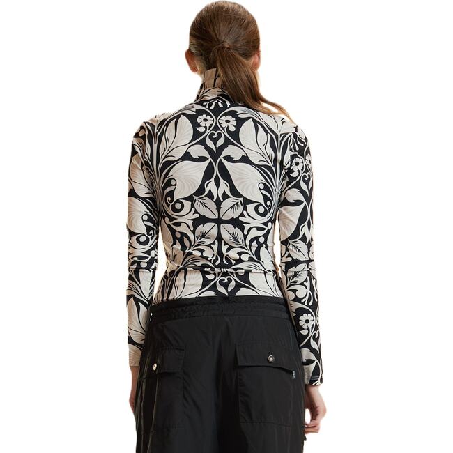 Turtle Neck Lycra Top, Black/White - Blouses - 3