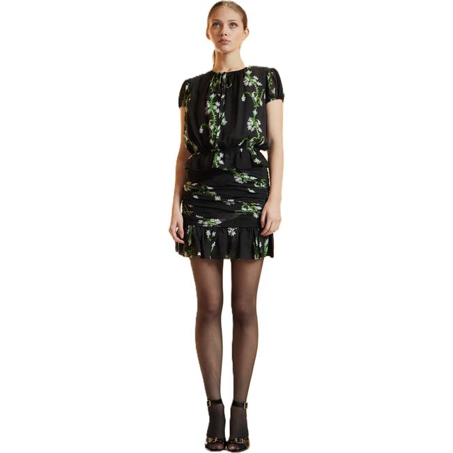 Silk Mini Skirt, Black Vine Floral